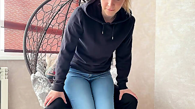 Tight Jeans Dry Hump: Horny Stepsis Orgasms on My Lap