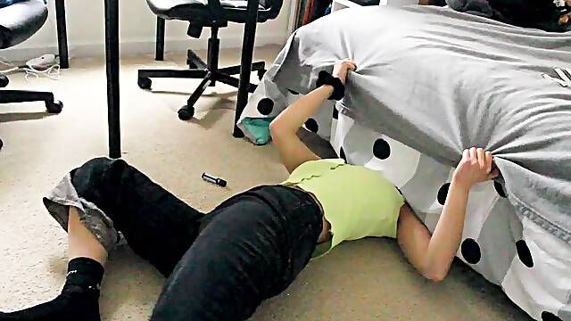 Head Stuck Under The Bed with Aurora Borealis