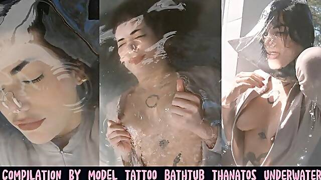 WMV COMPILATION by model Tattoo bathtub Thanatos underwater apnea sunskin 70037
