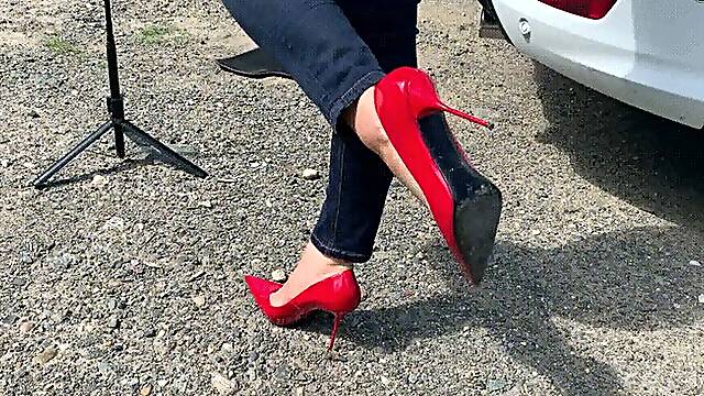 Red pumps with dirty soles