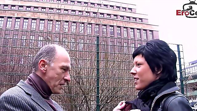 German boyfriend flirts with housewife on the street and fucks her