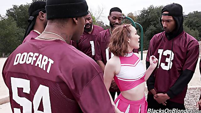 Cheerleader gangbang fucked in merciless scenes and covered in sperm