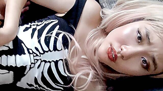 Perfect Asian teen Sophie Hara fucks in her pink wig and gets a facial