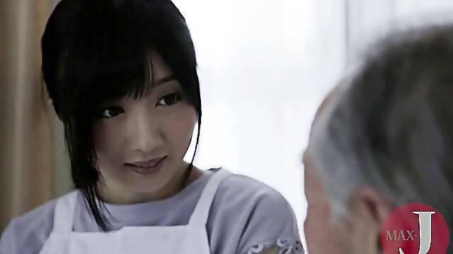 Sweet japanese house maid sucking old man's dick