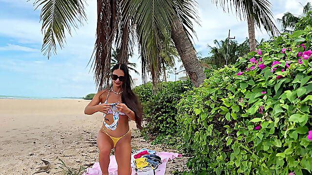 Bikini Fitting and Changing on the Tropical Beach