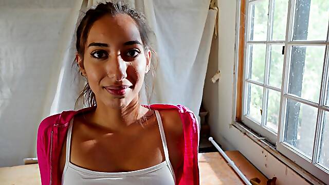 Teeny Latina babe deepthroats big black cock in HD