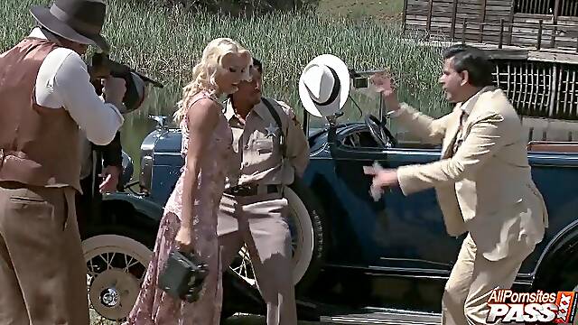 Outdoors group sex with horny babes Julia Ann and Dylan Ryder